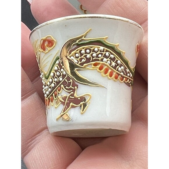 Moriage Dragonware Saki Service 6pcs Whistling Lithophane White Gold Brown VTG - Picture 8 of 11